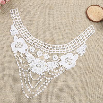 China Cheap 3D Rhinestone Applique chemical lace patches with bead embroidered lace pattern applique lace sewing collar for garment for sale