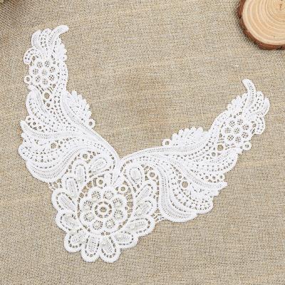 China 3D Beaded Neckline Trim Applique Wholesale With Bead Chemical Lace Trims Embroidered Lace Pattern Applique Sewing Collar For Dresses for sale