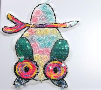 China new design 3D fashion garment accessory applique for clothing embroidery patch fashion owl shape sequin organza patch for sale