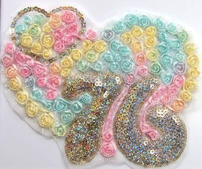 China new design 3D fashion garment accessory applique for clothing embroidery patch fashion sequin organza patch for sale