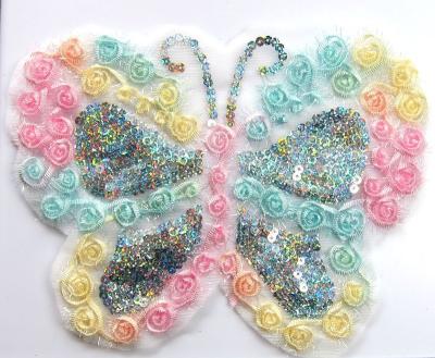 China new design 3D fashion garment accessory applique for apparel embroidery butterfly shape patch beautiful sequin organza patch for sale