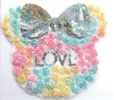 China 2022 NEW fashion 3D garment accessory applique for clothing 3D embroidery shape patch sequin 3D embroidery organza micky patches for sale