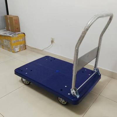 China Flat Plastic Trolley 300kg Capacity Folding Hand Truck Basic Folding Hand Cart For Warehouse Goods Moving for sale