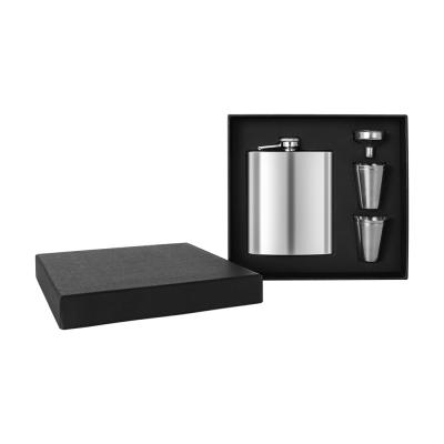 China Contemporary Printing Stainless Steel Alcohol Hip Flask Set For Gifts Promotional Black Hip Flask Set for sale