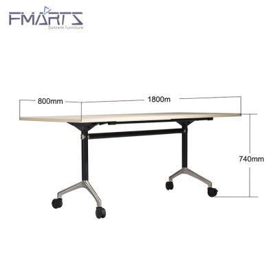 China Office Foldable Attractive Durable Folding Tables Forming Room Table Brown Folding Table With Wheel for sale