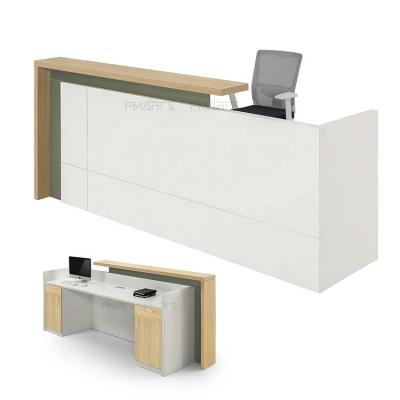 China Knock Down Customers Wholesale Elegant Reputation Front White Reception Desk Solid Wood Desk for sale