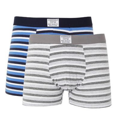 China Fashion Blue Antibacterial Breathable Stretch Cotton Striped Underpants Boxer Briefs for Men for sale