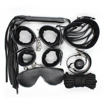 China SM Adult Sexy Fun Fur Leather Soft Comfortable Handcuffs Whips Eye Mask For Couples Role Play Kit for sale