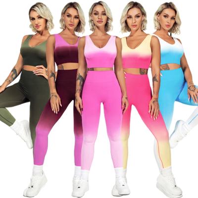 China 2021 New Arrival Ombre Seamless Breathable Yoga Set Comfortable Breathable Active Wear Women Fitness Yoga Set for sale