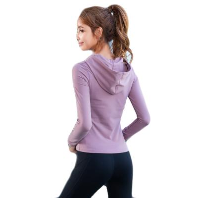 China Antibacterial Yoga Clothing Wholesale Women's Fitness Clothing Elastic Thin Hoodies Tops for sale