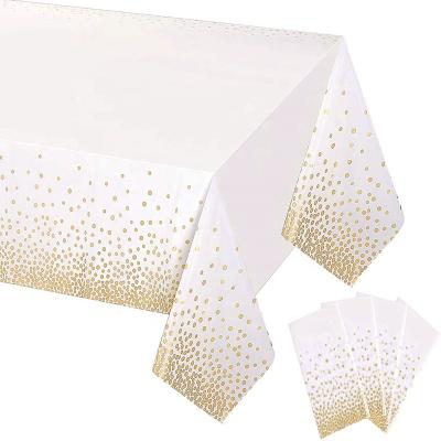 China Oilproof Gold Dot Confetti Rectangular Plastic Table Cover For Parties for sale