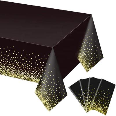 China Oilproof Black And Gold Dot Confetti Party Disposable Table Cover Plastic for sale