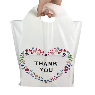 China 12x16 Die Cut Die Cut Handle Plastic Thank You Floral Merchandise Shopping Bags for sale