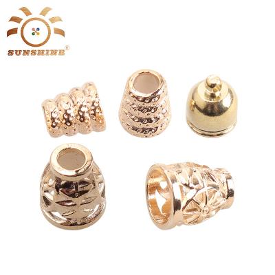 China Custom Nickel Free Metal Cord Rope End, Shiny Metal Cord Stopper for sale