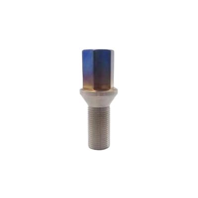 China Auto Parts Customized High Performance Open Blue Burnt Anti-theft Titanium Lug Gr5 Wheel Bolt For Automobile for sale