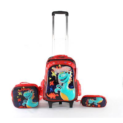 China New comfortable waterproof colorful dinosaur wheeled bag wheel bag saddlebag with a three-piece reinforcement rod for sale