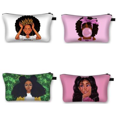 China Fashoion Black Art Girls Magic African Make Up Women Makeup Cosmetic Bag Pouch Bag Toiletry Travel Organizer for sale