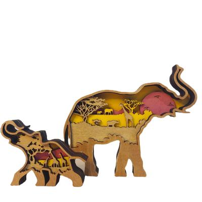 China Elephant Parent-child Wooden Carved Ornaments Europe New Creative Home Decorations for sale