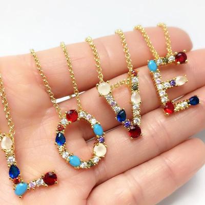 China FASHIONABLE Alphabetic Necklace 2021 New Color Zircon Necklace Set With Diamond A-Z Alphabetic Necklace for sale