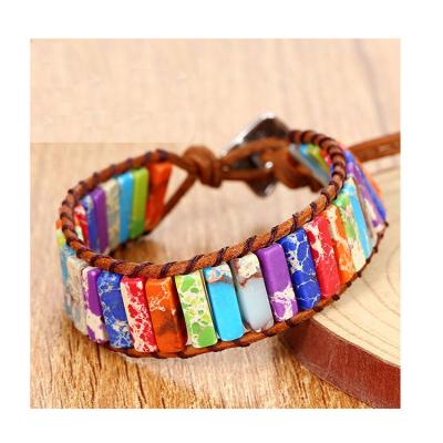 China Bohemian Creative Natural Stone Bracelet Handwoven Leather Imperial Stone Romantic Bracelet Bangle for sale