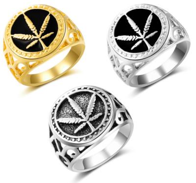 China Hiphop Maple Leaf MA YE Oil Drop Gold Plated Unisex Hip Hop Hiphop Ring Ring for sale