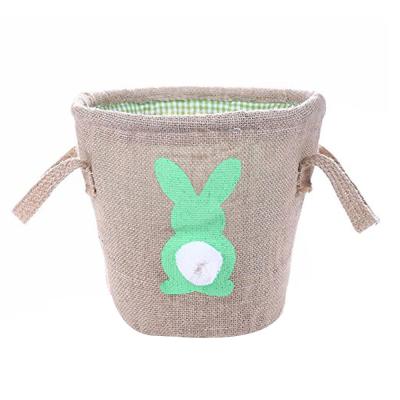 China Jesus Day Handbag Portable Easter Bunny New Easter Jute Material Jute Border Basket Decorative Rabbit Basket for sale