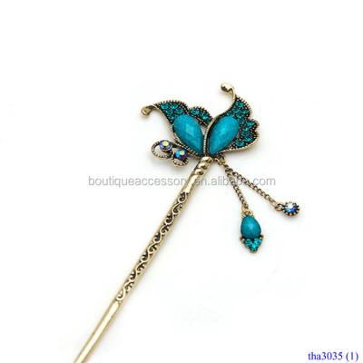 China ALLOY Women's Retro Disc Inlay Special Shaped Crystal Butterfly Hairpin Accessory Gemstone for sale