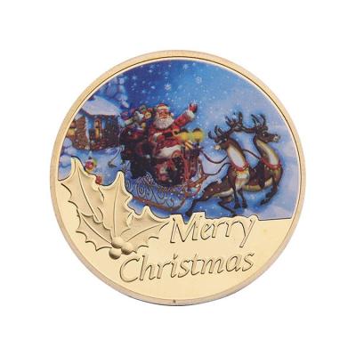 China Europe Promotion Christmas Gold Silver Gravity Casting Santa Claus Metal Coin for sale