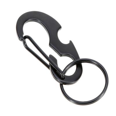 China Durable Portable Multi Functional Black D-Ring Carabiner Head Chain Beer Bottle Opener for sale