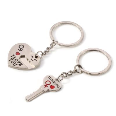 China Gift Customized Design 1 Pair Couple Key Ring Silver Color Lovers Love 3D Custom Made Heart Shape Letter Heart Keychains for sale