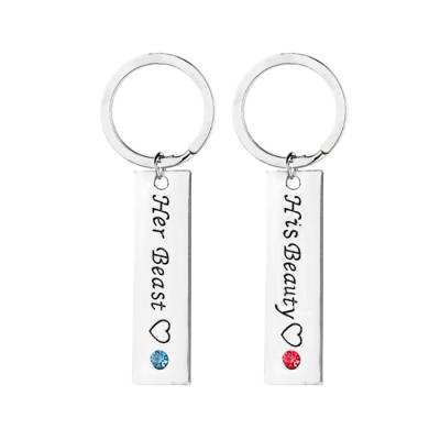 China Gift Customized Logo Wholesale Popular Creative Ornament Her Beast Her Loving Beauty Couples Key Chain for sale