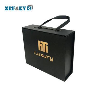 China Recyclable Custom Luxury Brand Logo Printed Black Rigid Foldable Gift Collapsible Products Set Packaging Paper Box for sale