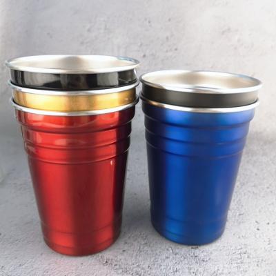 China Viable Custom Reusable Logo 304 Stainless Steel 16oz Beer Pong Red Party Drinking Pint Mugs Water Tumblers for sale