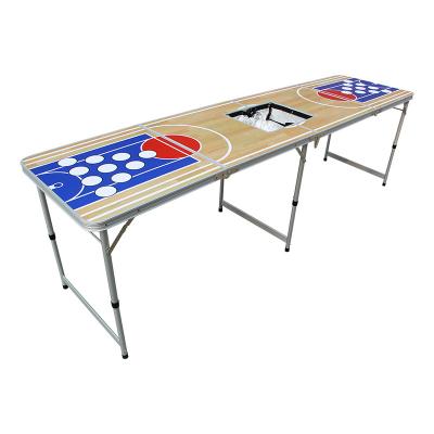 China Custom Lightweight Beer Pong Foldable Table with Ice Basket 8 Legs Portable Folding Table with Ice Bag for sale