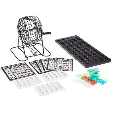 China Gambling Game Bingo Set Set 8 Inch Metal Bingo Cage Include Balls, Bingo Chips, Bingo Board And White Bingo Cards for sale