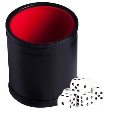 China Game Gambling Dice PU Leather Dice Cup Set With 5 Standard Dice For Backgammon Bar Party Craps Game for sale