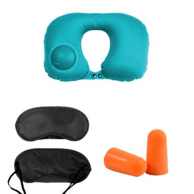 China Waterproof Camping Custom Neck Logo Soft Ultralight Portable Travel Inflatable U-Shaped Pillow Include Eye Masks And Earplugs for sale