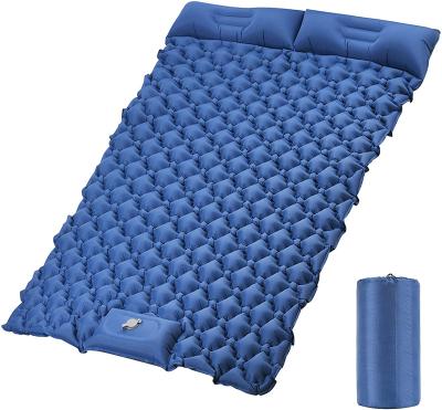 China Outdoor Inflatable Sleep Pad Double Camping Mat Mattress With Pillow Camping Pad Ultralight Foot Press Self for sale