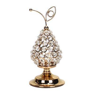 China Pear-shape Crystal Metal Standing Candlestick Holder from Morden HELI Vanity Luxury Golden Plated for sale