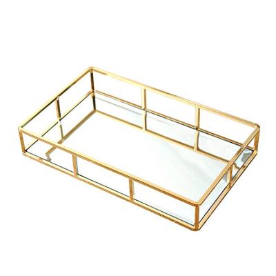 China Sustainable Home Vanity Tray Perfume Large Gold Mirror Decorative Tray for sale