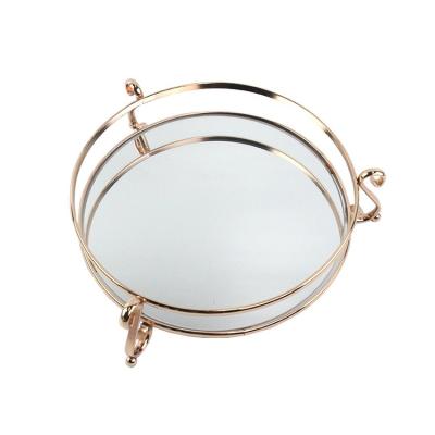 China Hotel Gold Mirror Around Metal Tray Decorative Vanity Tray for sale