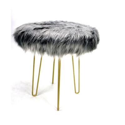 China (Other) Adjustable Plush Footrest Stool Dressing Velvet Upholstered Vanity Chair Round Ottoman With Gold Metal Legs for sale