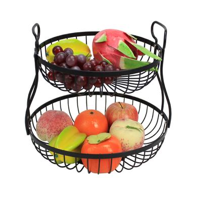 China Kitchen Storage 2 Tier Metal Nordic Fruit Basket Wire Folding Vegetable Fruit Basket for sale