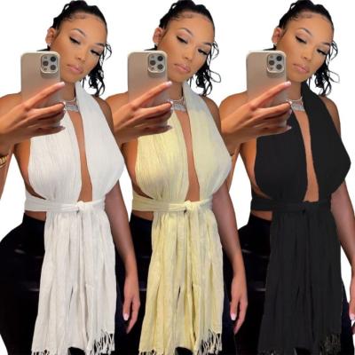 China 2021 New Fashionable Sexy Anti-Wrinkle Scarf Irregular Crop Tops Ladies Backless Tops Women's Tops for sale