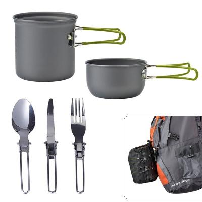 China Sustainable Portable camping cookware with tableware, hiking cookware set,outdoor aluminum oxidepot settravelcookingaccessoriescampingpotset for sale