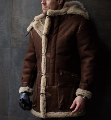 China Regular Fur Hooded Straight Mens Solid Color Buckle One Piece Top Quality Warm Coat for sale