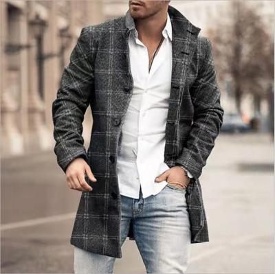 China New Autumn And Winter Casual Plain Plaid Anti-wrinkle Ditch Coat Men Full Woolen Overcoat for sale