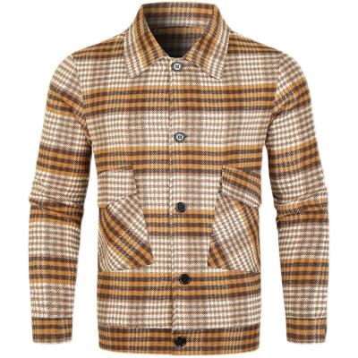 China 2021 New Autumn/Winter Men's Large Lapel Woolen Plaid Plaid Pocket Lapel Loose Coat Viable for sale