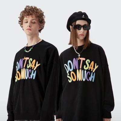 China Autumn New Trend Brand breathable three-dimensional foam printing 3D color rainbow color letters men's Terry Pullover Hip-hop Sweater for sale