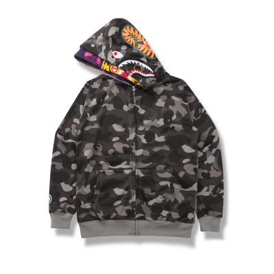 China 2021 Autumn New Trendy Brand Bape Anti-wrinkle Camouflage Shark Tiger Double Hood Zipper Hooded Sweater Jacket for sale